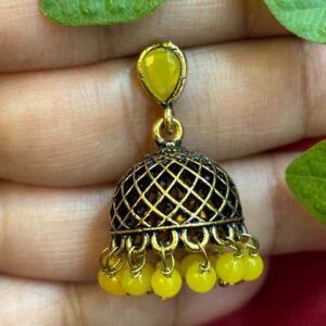 Mehandi Coloured Jumka with Yellow Pearl Kundan Stone