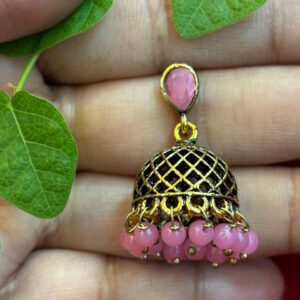 Mehandi Coloured Jumka with Rose Pearl Kundan Stone