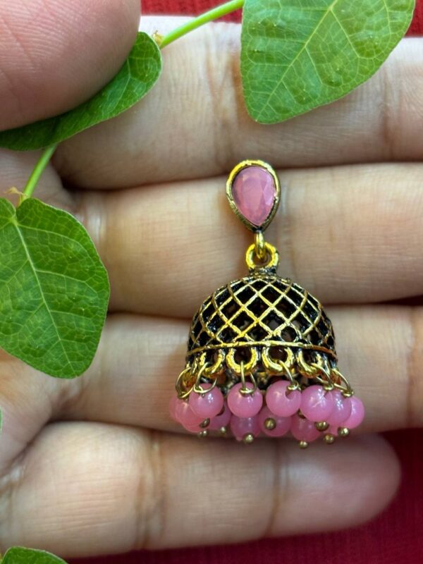 Mehandi Coloured Jumka with Rose Pearl Kundan Stone